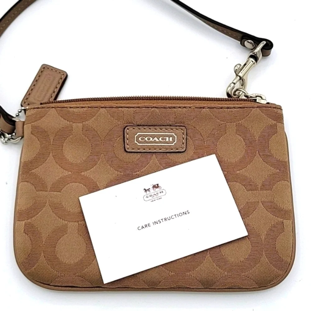 COACH Wristlet Op C Print Taupe Color Slip Pocket Care Instructions Included